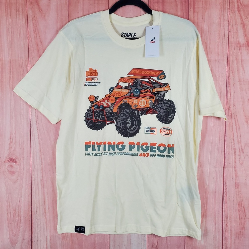 Staple Allister Shirt Mens Medium Beige Flying Pigeon RC Car 4WD Graphic Print